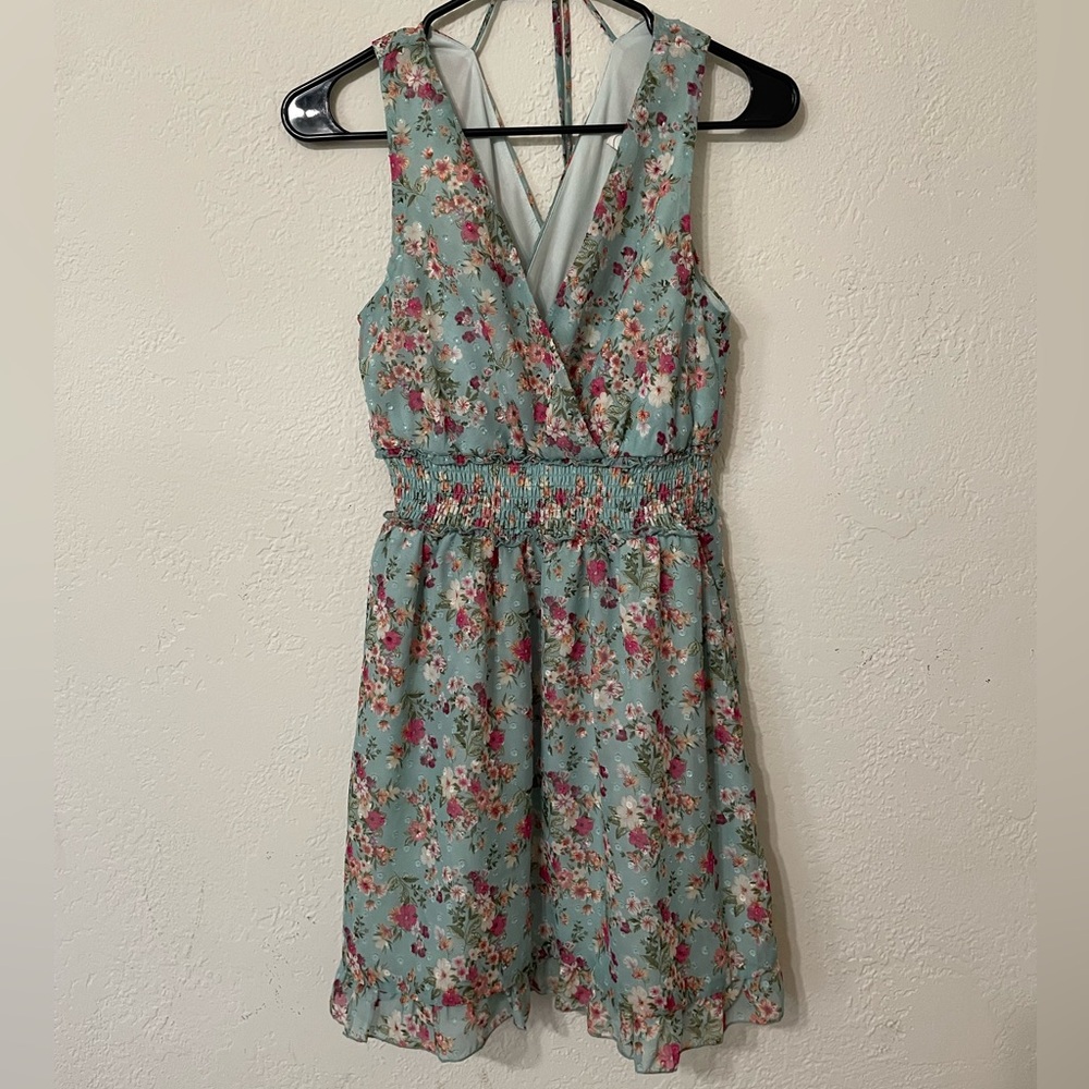 Macy's Green Pleated Wrap Sundress for Wedding Guest